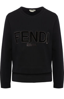 Хлопковый пуловер с круглым вырезом и логотипом бренда Fendi