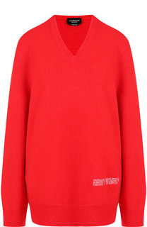 Однотонный пуловер из смеси шерсти и хлопка с V-образным вырезом CALVIN KLEIN 205W39NYC