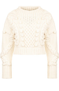 Укороченный шерстяной пуловер фактурной вязки Oscar de la Renta