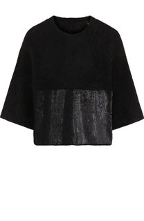 Шерстяной пуловер с укороченным рукавом и пайетками Emporio Armani
