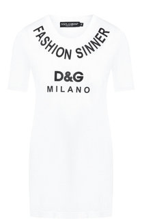 Хлопковая футболка с круглым вырезом и логотипом бренда Dolce & Gabbana
