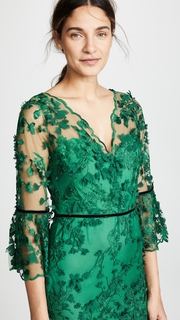 Marchesa Notte Embroidered Cocktail with 3D flowers