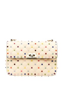 Кремовая сумка с разноцветными заклепками Rockstud Spike Valentino Garavani