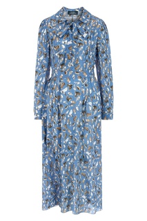Синее шелковое платье с принтом Alena Akhmadullina
