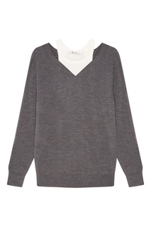 Комбинированный серый пуловер T by Alexander Wang