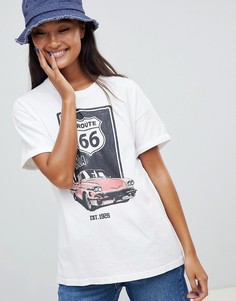 Футболка кремового цвета с принтом route 66 Pull&bear - Кремовый