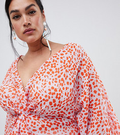 Топ с рукавами кимоно, узлом и звериным принтом ASOS DESIGN Curve - Мульти