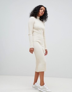 Трикотажное платье миди в рубчик ASOS DESIGN - Бежевый