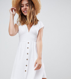Платье мини с поясом и черепаховыми пуговицами ASOS DESIGN Petite - Белый