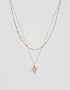 Золотистое ярусное ожерелье-цепочка с подвесками Chained & Able - Золотой
