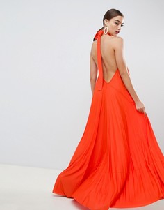 Плиссированное платье макси с открытой спиной и лямкой через шею ASOS DESIGN - Оранжевый