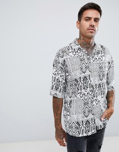 Белая рубашка с отложным воротником и ацтекским принтом Pull&Bear - Белый