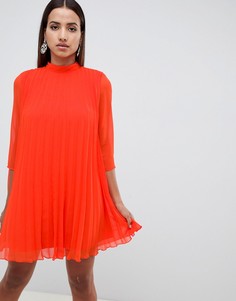Плиссированное платье-трапеция мини ASOS DESIGN - Оранжевый