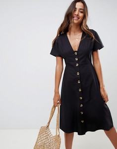 Приталенное платье миди в стиле casual на пуговицах ASOS DESIGN - Черный