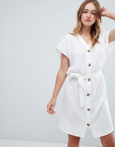 Хлопковое платье на пуговицах Monki - Белый