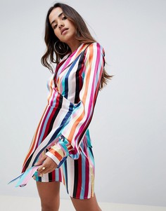 Короткое приталенное платье в полоску с запахом ASOS DESIGN - Мульти