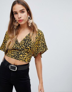 Блузка с запахом и звериным принтом New Look - Желтый