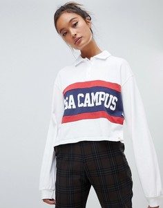 Белый топ с принтом usa campus Pull&bear - Белый