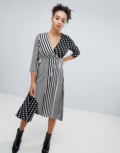 Монохромное платье миди в полоску и горошек Boohoo - Черный