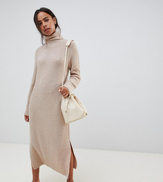 Платье-джемпер миди с разрезами по бокам ASOS DESIGN Petite - Светло-бежевый