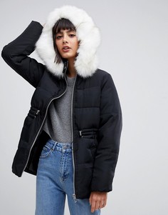 Дутая куртка с искусственным мехом на капюшоне ASOS DESIGN - Черный