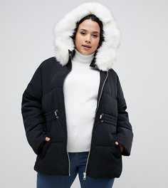 Дутая куртка с регулируемой талией и искусственным мехом на капюшоне ASOS DESIGN Curve - Черный