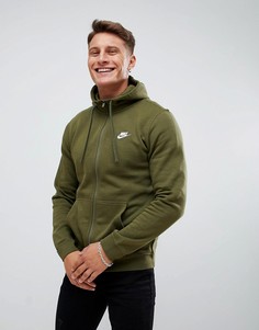 Худи зеленого цвета на молнии Nike Club 804389-395 - Зеленый