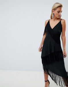 Платье миди на бретельках с бахромой ASOS DESIGN - Черный