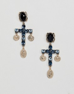 Серьги-крестики в винтажном стиле с камнями и подвесками ASOS DESIGN - Золотой