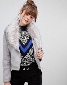 Байкерская куртка из искусственной замши и меха New Look - Серый