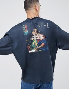 Oversize-футболка с рукавами до локтя и принтом ASOS DESIGN - Черный