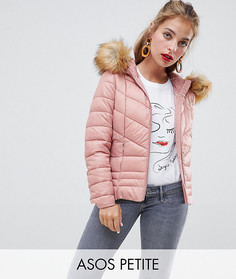 Дутая куртка с капюшоном и отделкой из искусственного меха Vero Moda - Розовый