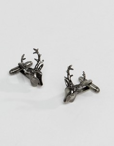 Серебристые состаренные запонки с отделкой в виде оленя Simon Carter - Серебряный