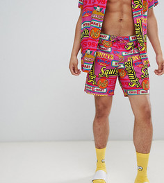 Шорты для плавания с принтом логотипов The Simpsons x ASOS DESIGN - Розовый