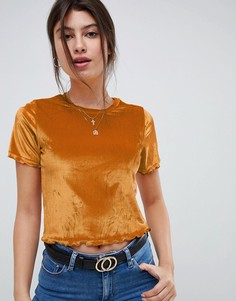 Бархатная футболка с круглым вырезом и отделкой ASOS DESIGN - Желтый
