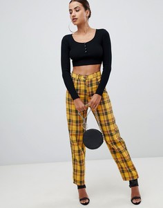 Желтые прямые брюки в клетку PrettyLittleThing - Желтый