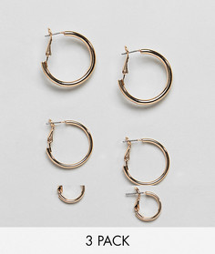 Набор из 3 пар золотистых серег-колец Monki - Золотой