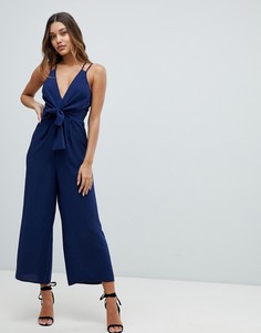 Широкий комбинезон с завязкой ASOS DESIGN - Темно-синий