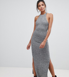Меланжевое платье макси в рубчик со спиной-борцовкой ASOS DESIGN Tall - Серый