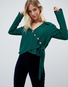 Топ с запахом и асимметричными пуговицами ASOS DESIGN - Зеленый