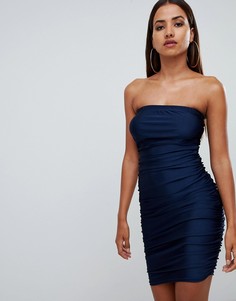 Платье мини со спущенными плечами и сборками AX Paris - Темно-синий