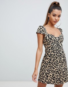 Платье мини на пуговицах с леопардовым принтом PrettyLittleThing - Мульти