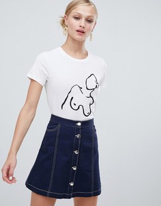 Белая футболка с принтом груди Monki - Белый