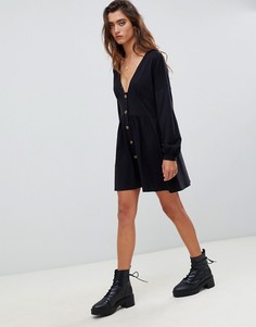 Свободное платье с длинными рукавами и вставкой на талии ASOS DESIGN - Черный