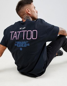 Черная oversize-футболка с неоновым принтом на спине boohooMAN - Черный