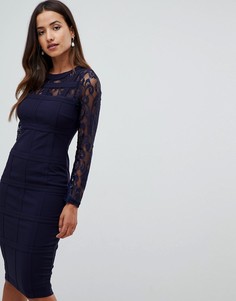 Кружевное облегающее платье с длинными рукавами Girl In Mind - Темно-синий