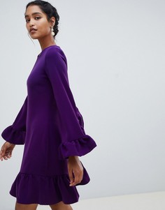 Платье с длинными рукавами и оборками Closet London - Фиолетовый