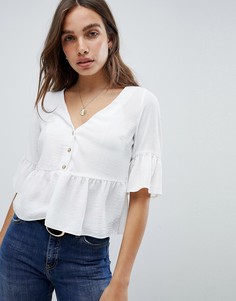 Топ свободного кроя с баской New Look - Кремовый