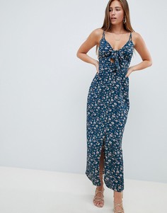 Платье макси с цветочным принтом и узлом Missguided - Синий