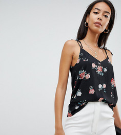 Топ на тонких бретельках с цветочным принтом в винтажном стиле Fashion Union Tall - Черный
